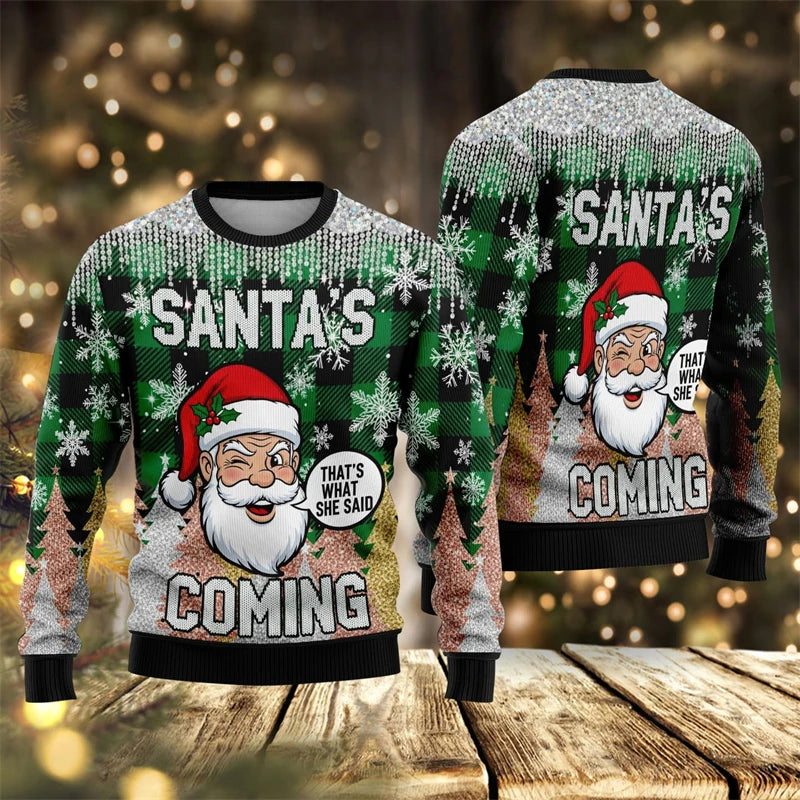 2026 New Santa Claus Graphic Ugly Christmas Sweater Fashion Autumn Streetwear 3D Printed Sweatshirts Loose Breathable Pullovers