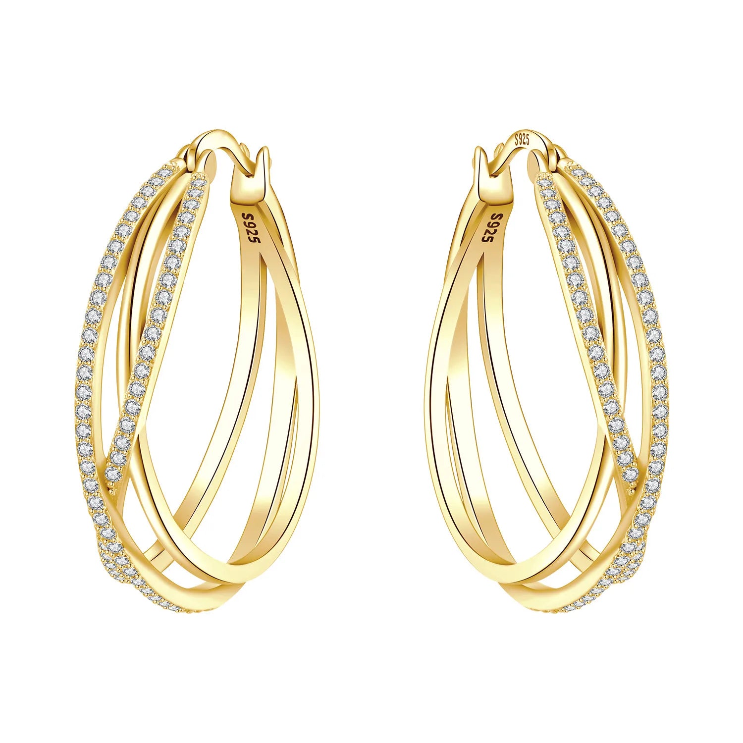 PANPOKI Original 925 Sterling Silver Curved Braided Large Earrings Women Hoop Earring Anniversary Jewelry Trendy Gifts