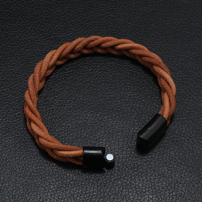 New Simple and Fashionable Leather Rope Bracelet Men's Alloy Magnet Buckle Five Strand Leather Handwoven Jewelry