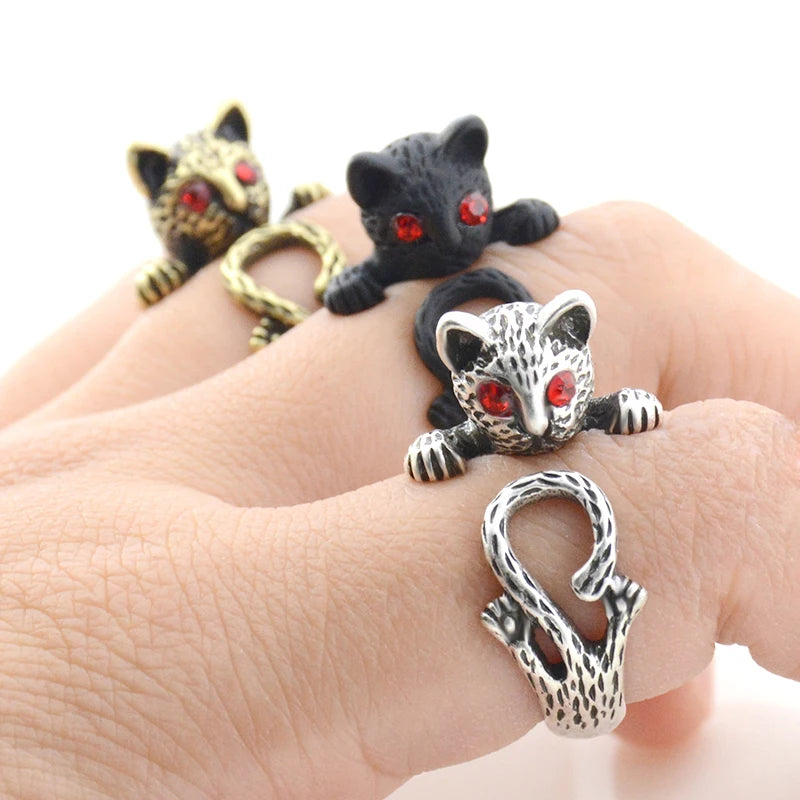 Retro Boho Animal Anel Cat Ring Men Punk Brass Knuckle Anillos Couple Rings For Women Girls Jewelry Pet Lover Gift Bijoux Femme