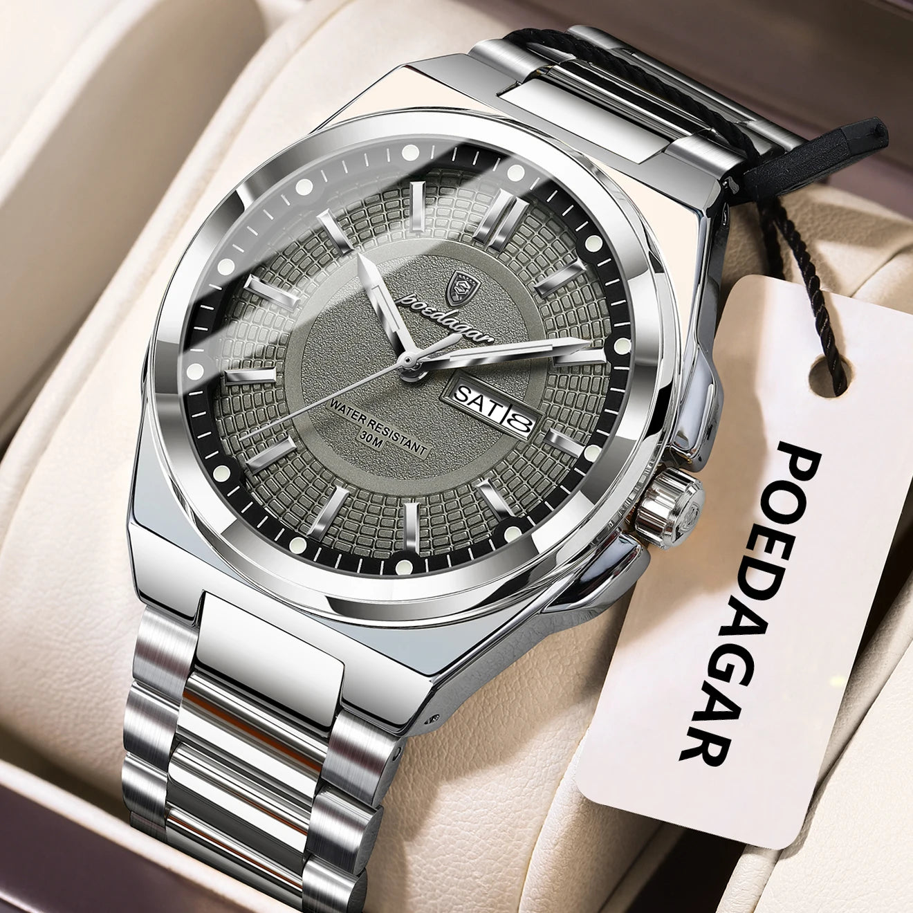 POEDAGAR Sport Original Men Clock Quartz Date Week Luxury Man Wristwatch Waterproof Luminous Stainless Steel Men's Watches Reloj - Madeinsea©