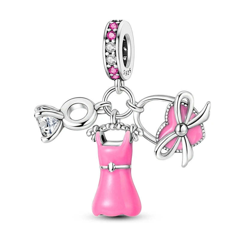 925 Silver Girl Lady Lipstick Makeup Charm Dangle Pendant Beads Fit Original Bangle Cosmetic Charms Bracelet DIY Making Jewelry