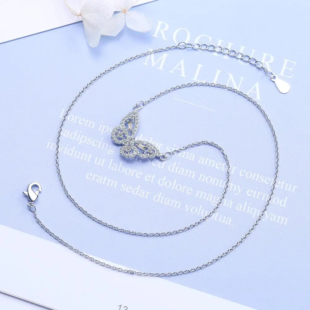 Moissanite Necklace 925 Sterling Silver Cute Butterfly Pendant Necklaces for Women Moissanites Diamond Neck Jewelry Gift