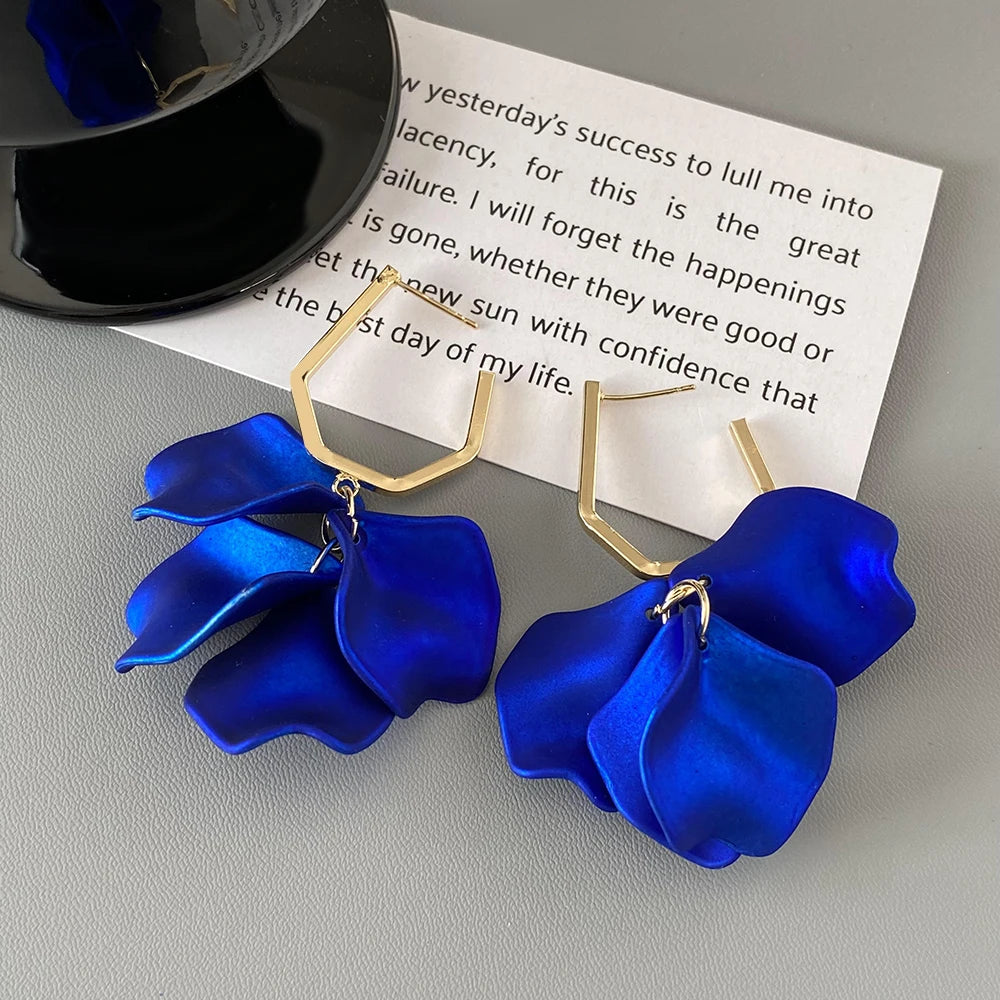 AENSOA Korean Navy Blue Round Tassel Hanging Earrings for Women Fashion Geometric Circle Pearl Drop Earrings Statement Jewelry