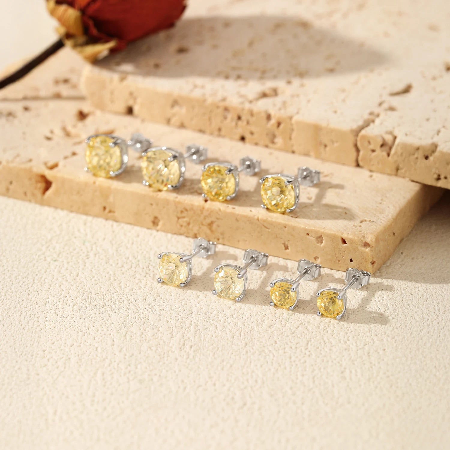 MODIAN 925 Sterling Silver Fashion Light Yellow Firework Cut Zircon Round Studs Earrings For Women And Men Fine Jewelry