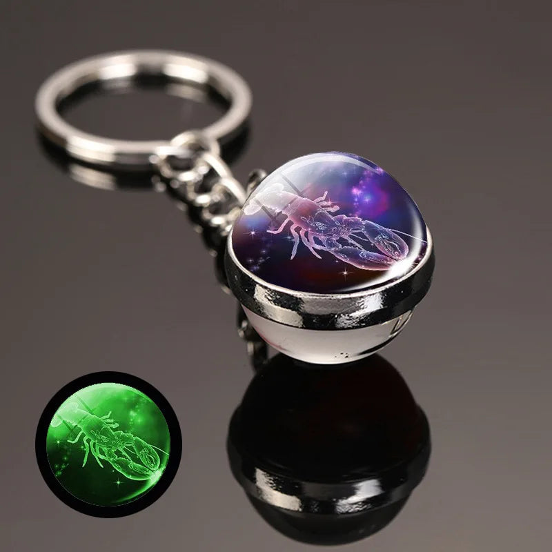 New Design Luminous Crystal Twelve Constellation Keychain Unisex Metal Holder Pendent Key Ring Bag Decoration Gift For Couple