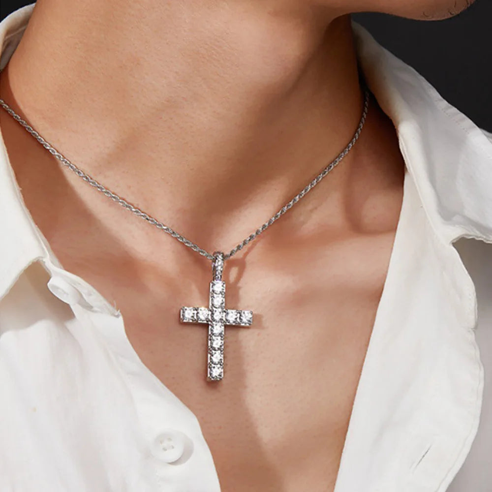 Serenity 5.5ct D Moissanite Cross Necklace for Women Men Gift 100% S925 Sterling Silver 1.6mm Rope Chain Jesus Pendant Necklace - Madeinsea©