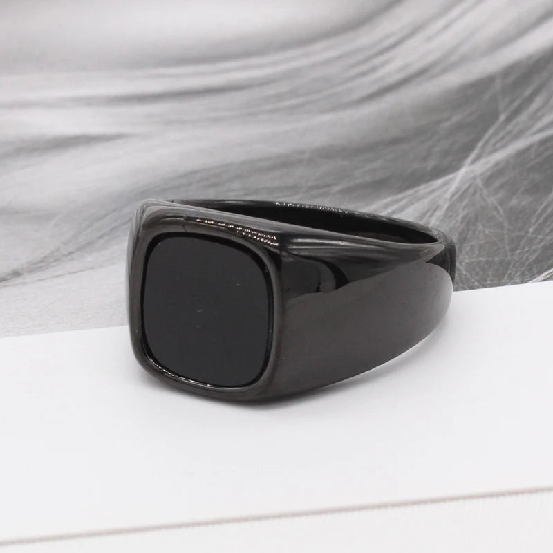 MKENDN Men's Classic Stainless Steel Polished Ring Black Square Zircon Ring Retro Rock Hip Hop Street Party Jewerlry Accessories