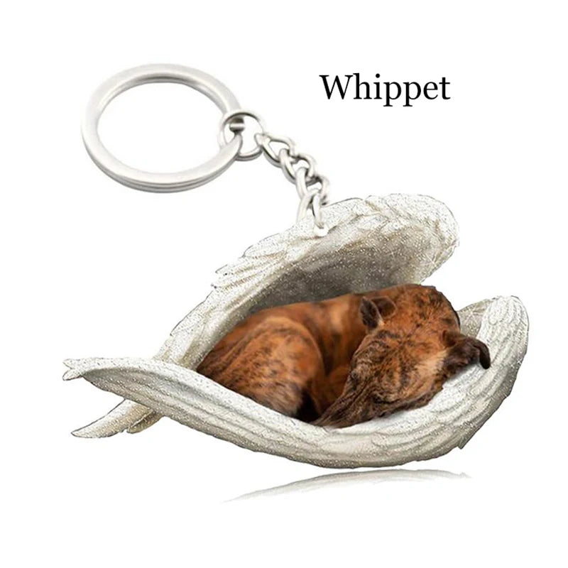 100 Style Cut Dog Sleeping Angel Pendant Bag Keychain Car Keychain Keyring Animal Pet Jewelry Boyfriend Girls Gift Accessories
