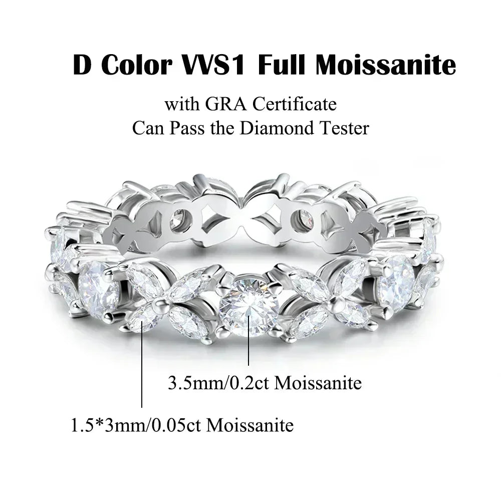 D Color Full Moissanite Ring for Women Butterfly 925 Sterling Silver Marquise Round Cut Diamond Eternity Wedding Band Jewelry - Madeinsea©