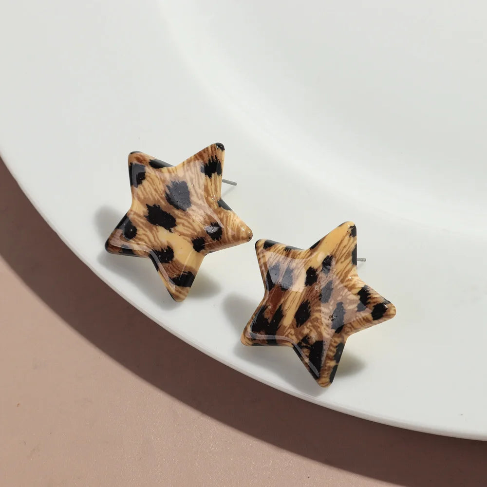 Fashion Acrylic Leopard Print Heart Star Multiple Shapes Earrings Resin Geometric Earring Woman 2024 Design Jewelry