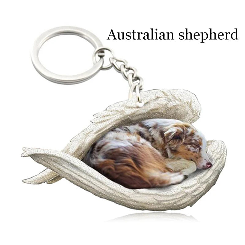 100 Style Cut Dog Sleeping Angel Pendant Bag Keychain Car Keychain Keyring Animal Pet Jewelry Boyfriend Girls Gift Accessories