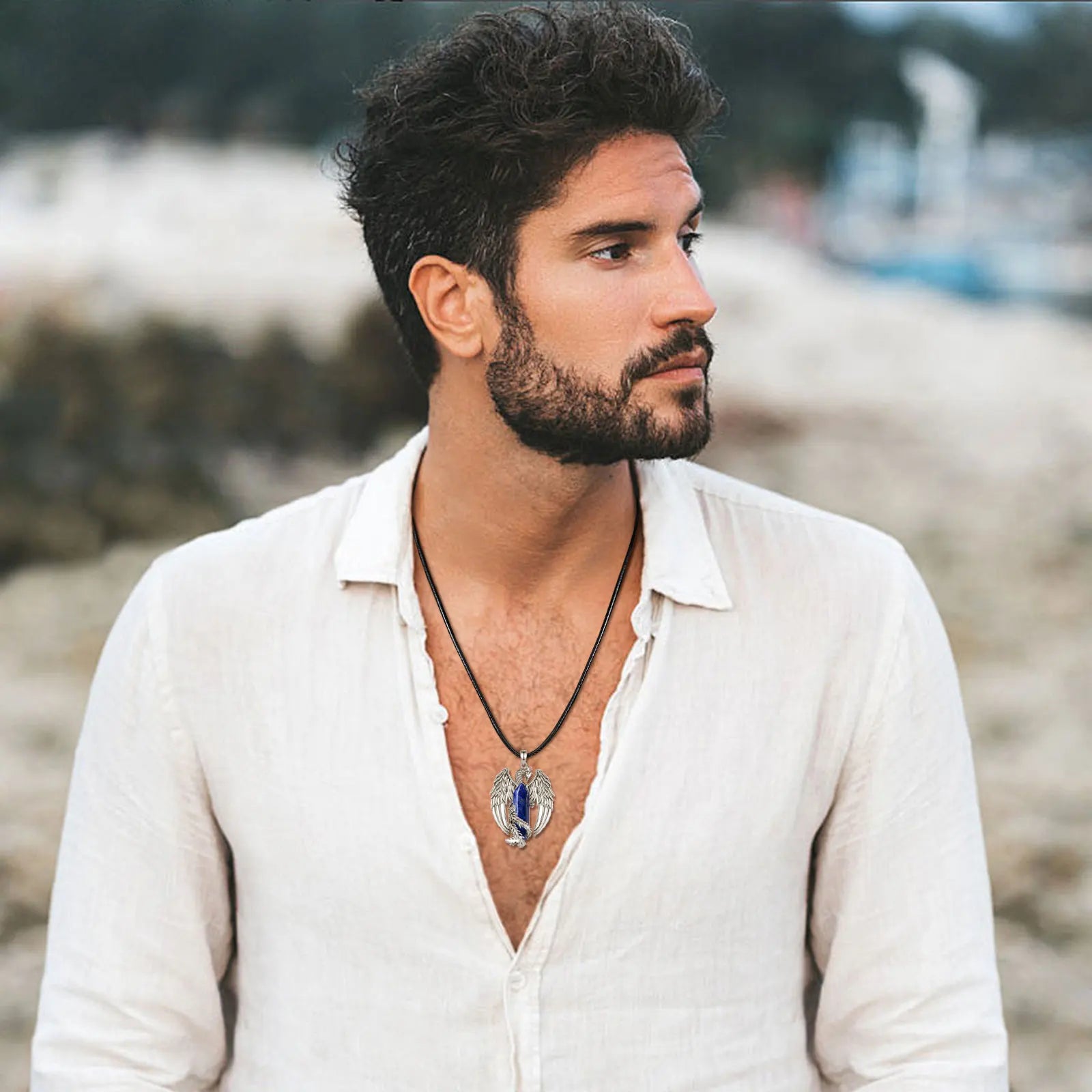 Eudora Phoenix Twining Hexagonal Lapis Lazuli Prismatic Necklace Punk Natural Healing Stone Crystal Pendant Personality Jewelry