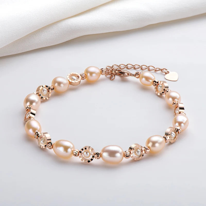 Real Natural Freshwater Pearl Fashion Bracelet Ladies Elegant Bracelet 14K Gold Plated Jewelry Girlfriend Birthday Wedding Gift