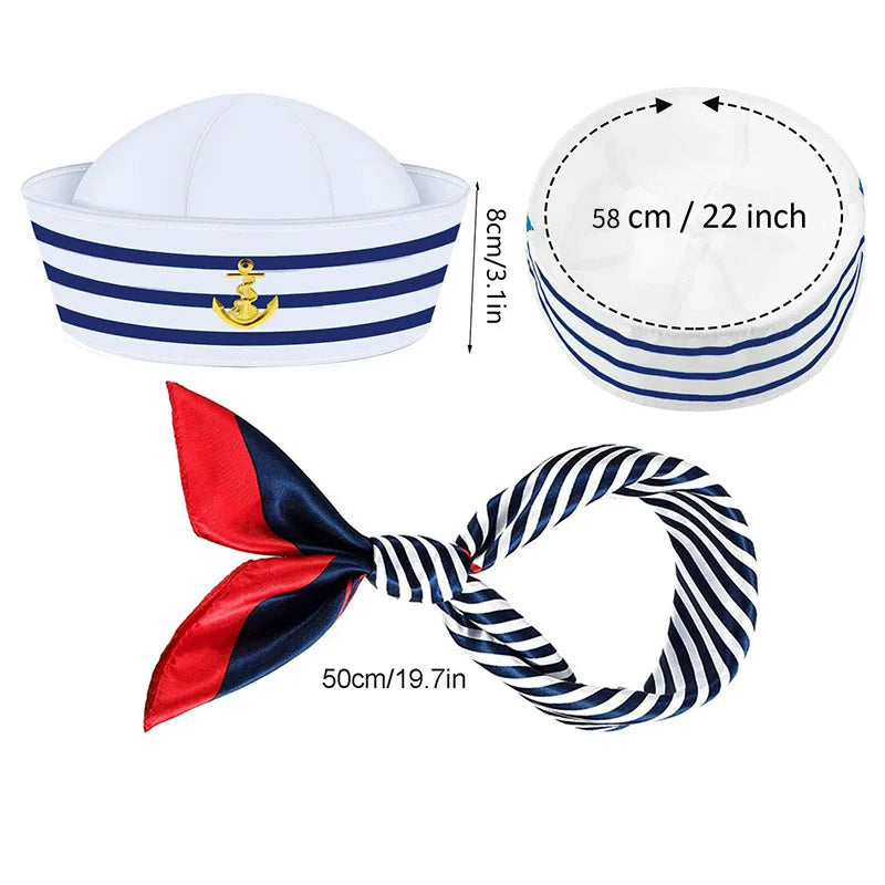 4pcs Cosplay Sailor Hat Scarf Tie Holiday Party Makeup Clothing Accessories Cosplay Adjustable Velcro Captain Navy Hat Set