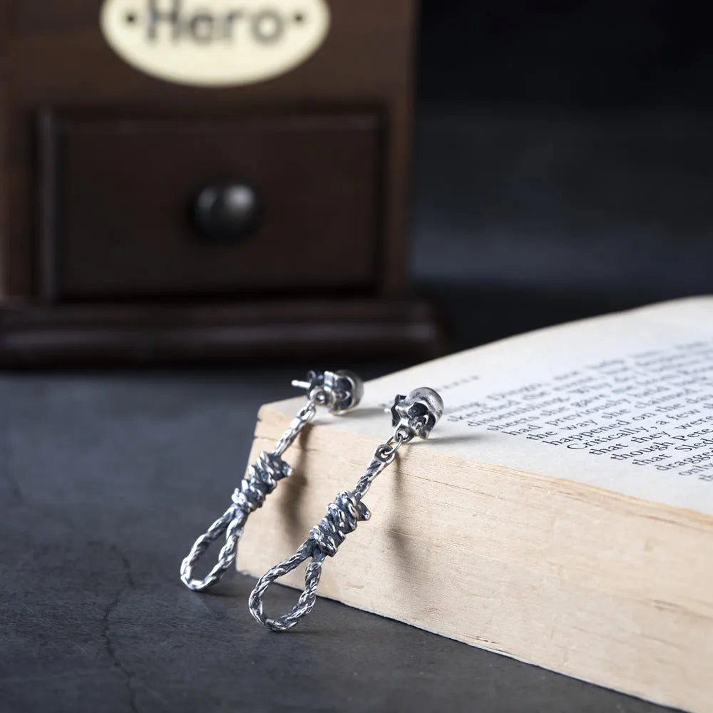 MKENDN 925 Sterling Silber Kreativer Retro Totenkopf-Anhänger Ohrhänger im trendigen Street-Punk-Stil für Damen und Herren