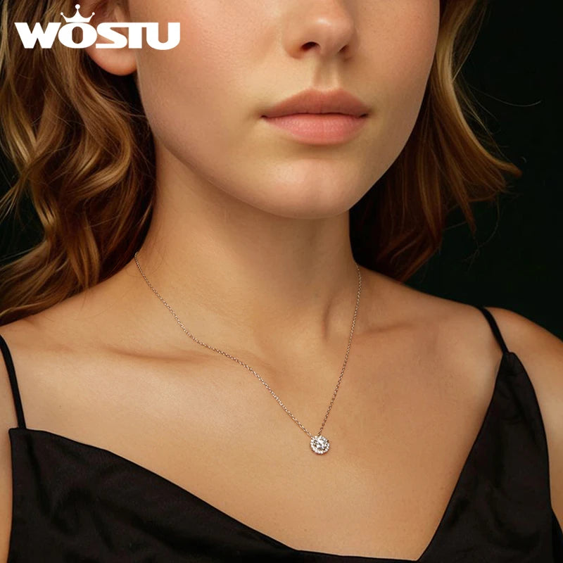 WOSTU 0.5 CT 1CT Moissanite Pendant Necklace Lab Diamond With GRA 925 Sterling Silver Flower Pendant Mom Lover Daugther Gift