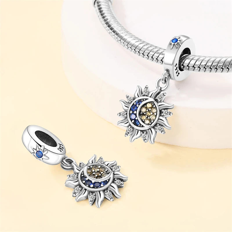 New 925 Sterling Silver Sun Sunflower Solar System Charms Beads Fit 3mm 925 Original Bracelet Fine DIY Jewelry Birthday Gift