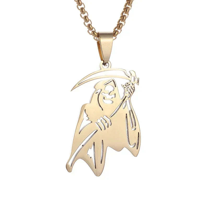 Hell Death Scythe Necklace Pendant Gothic Mysterious Devil Necklace Men\'s Personality Punk Retro Halloween Trend Jewelry