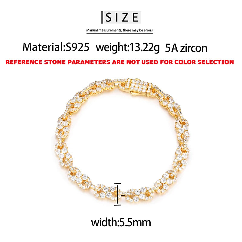 High Quality Unisex VVS1 Moissanite Tennis Bracelet 925 Silver Cuban Chain Necklace For Men Hip Hop Jewelry