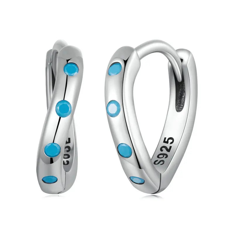 BISAER 925 Sterling Silver Blue Waves Hoop Earrings Turquoise Stud Earring For Women Party Original Fine Jewelry Holiday Gifts