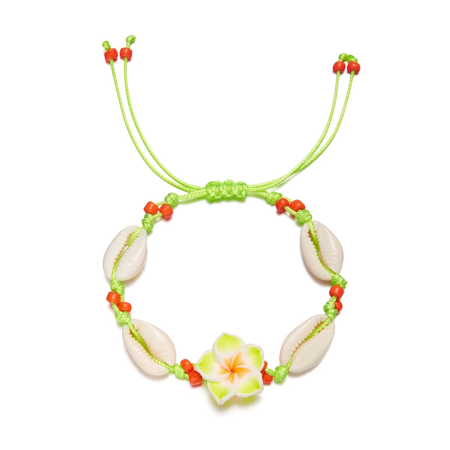 Bohemian Big Flower Sea Shell Charm Bracelets For Women Pink Blue Green Flower Soft Clay Pottery Beaded Bangles Handmade Jewelry