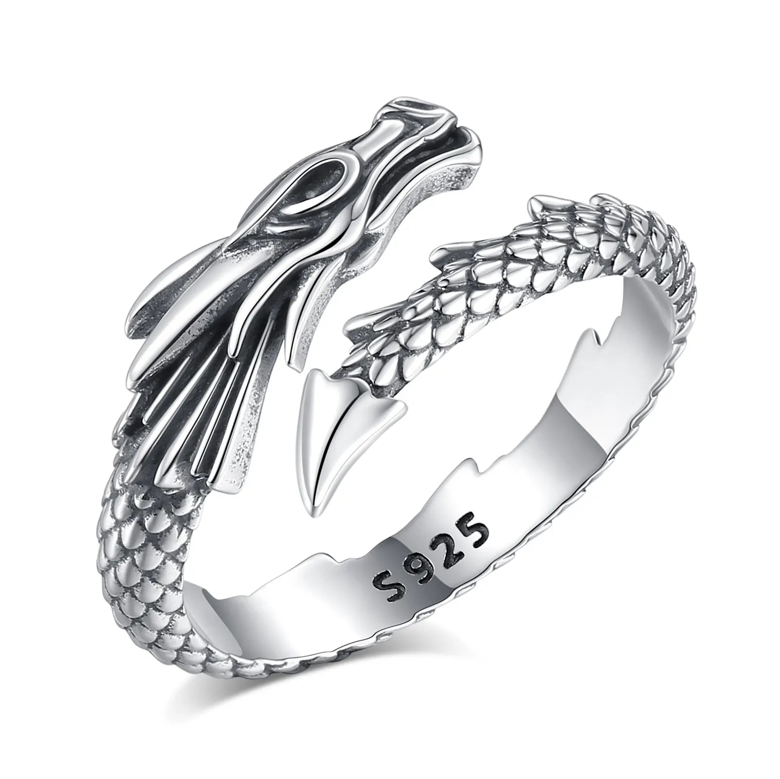 Eudora 925 Sterling Silver Dragon Adjustable Ring Temperament Personality Cool Dragon Ring Vintage Jewelry Gift for Men Women