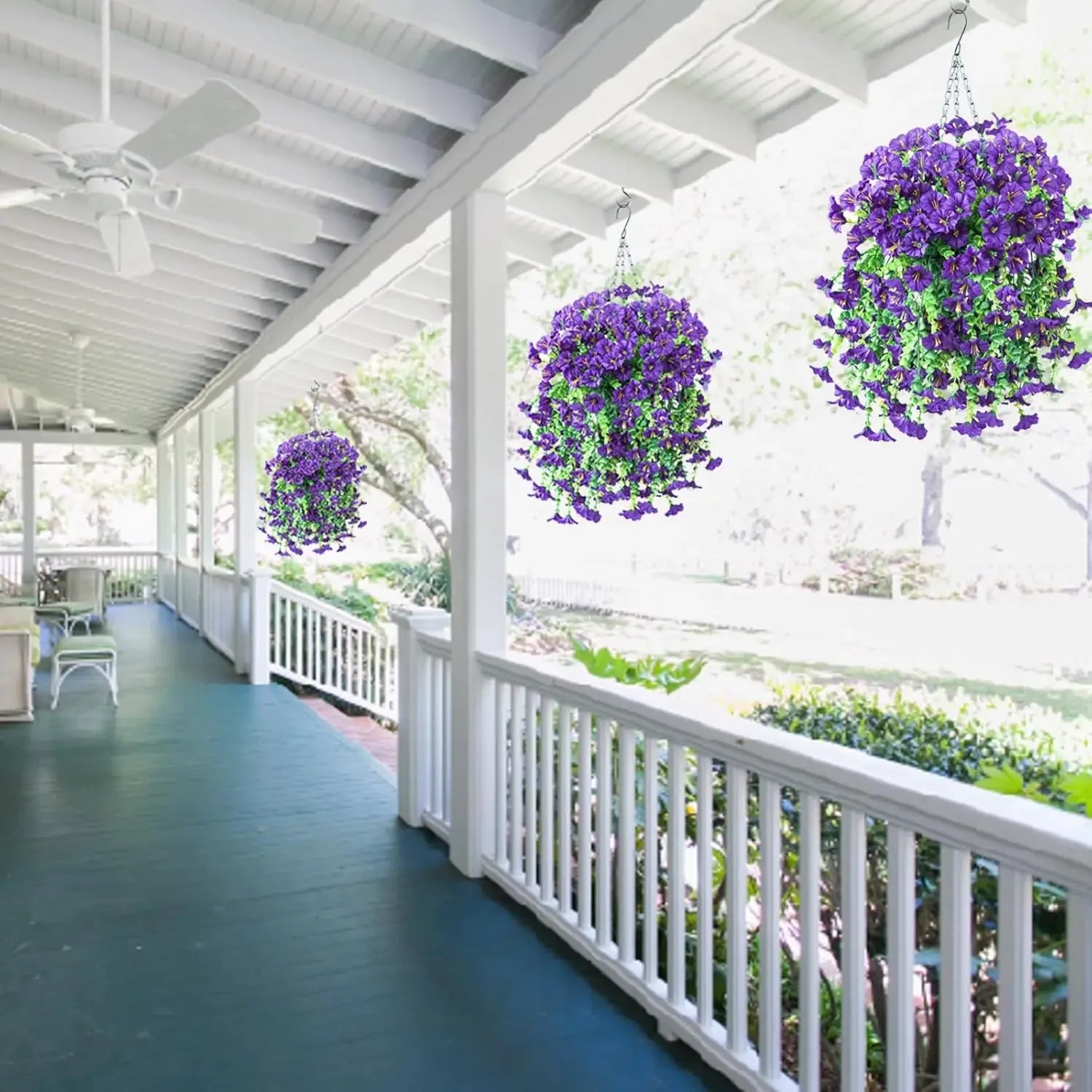 Artificial Hanging Flowers Plants Silk Morning Glory Flowers with Eucalyptus Leaves for Home Garden Porch Window Decoration
