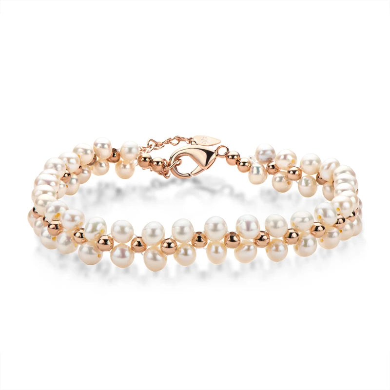 Natural Freshwater Pearl Fashion Bracelet Ladies Double Layer Elegant Bracelet 14K Gold Plated for Women Wedding Jewelry