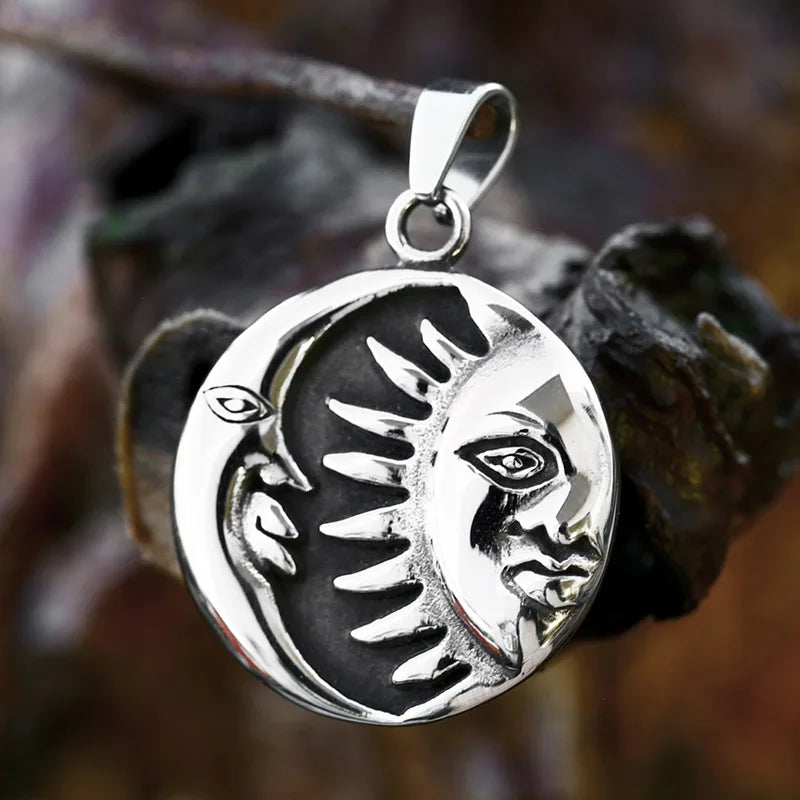 BEIER 2025 New Style Stainless Steel  Moon Face Men's Necklace Sun Pendant Round Shape Fashion Jewelry