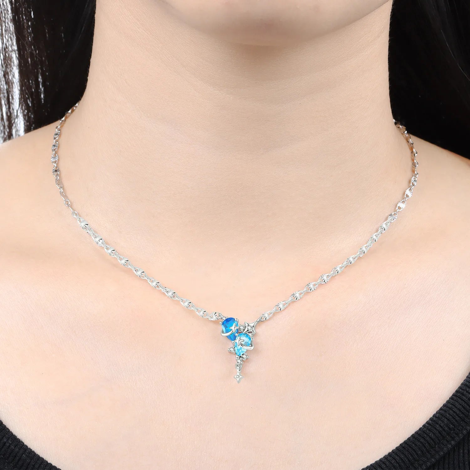 925 Sterling Silver Purple Star Blue Zircon Necklace Pendant Necklace for Women Birthday Gifts Fashion Fine Jewelry