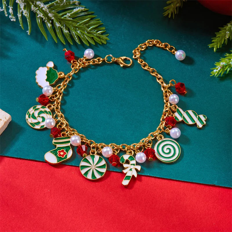 Creative Christmas Series Bracelet For Women Men Santa Claus Snowflake Zircon Elk Xmas Tree Metal Chain Bangles New Year Jewelry
