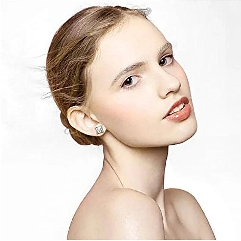 OXTAO Square 925 Sterling Silver Stud Four-claw Earrings For Women 3-8mm Zirconia Earring Wedding Party Fashion Jewelry Gift