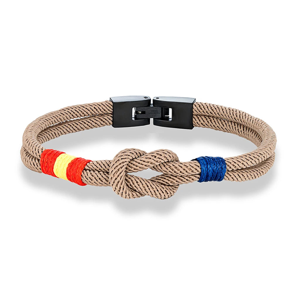 MKENDN Sailing Lanyard Double Wrap Square Knot Rope Bracelet Men Women Handmade Woven Design Spanish Flag Patriotic Jewelry