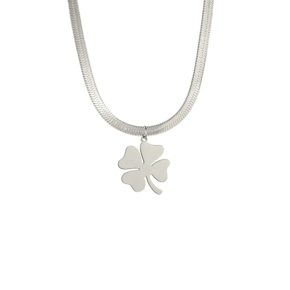 Dreamtimes Lucky Four Leaf Clover Necklace For Women Fashion Snake Chain Stainless Steel Pendant Necklaces Charm Choker Jewelry