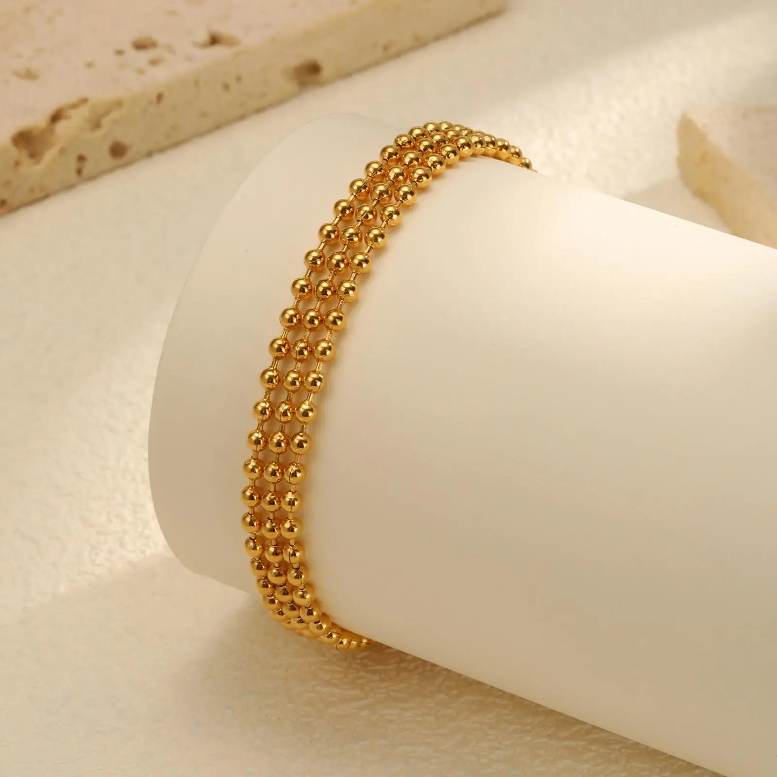 Vnox Multi Layer Beaded  Bracelet For Women,Stainless Steel Waterproof Jewelry,Fashion Gold Plated Adjustable Chain Bracelet