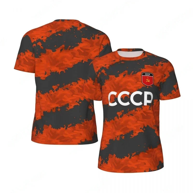 CCCP Pattern Football T-shirt Men Summer Oversized Soccer Running Short Sleeves Tops Fashion Sports Football Jersey Tee Shirts