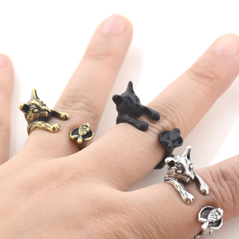 Vintage Brass Knuckle Pet Cat Ring Punk Cute Animal Anillos Couple Rings For Women Jewelry Bague Femme Men Anel Best Party Gift