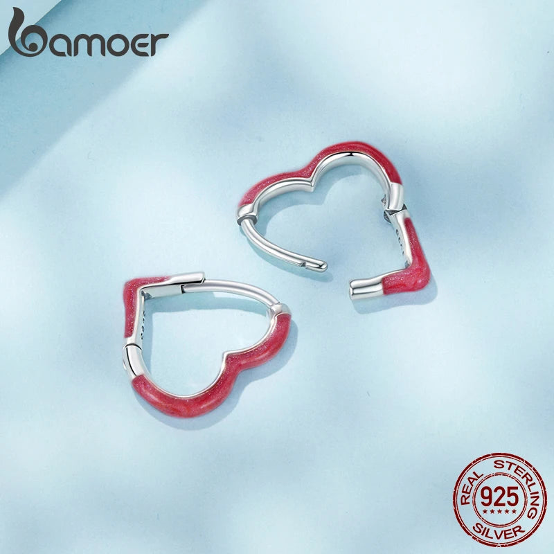 BAMOER 925 Sterling Silber Regenbogen Herz Creolen, leuchtende Farben, Piercing-Ohrringe, süßes Geschenk für Frauen, Teenager und Mädchen