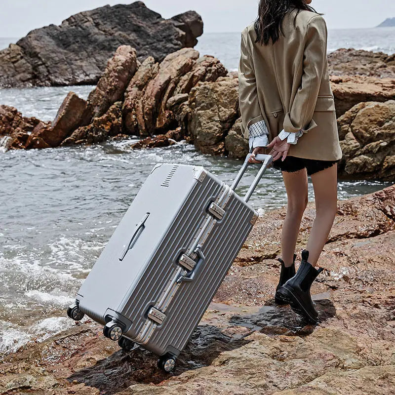 Oversized 28/50/70/80-inch Suitcase Aluminum Frame Suitcase on Wheels Large capacity Leather Luggage with Combination Lock