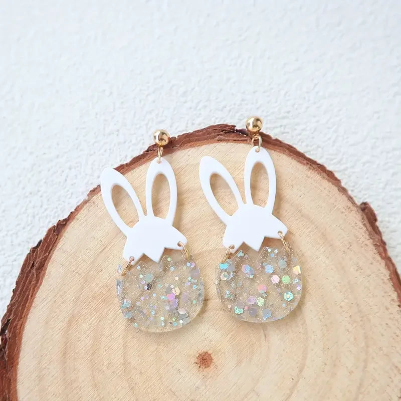 Easter Day Ear Jewelry Cute Rabbit Easter Egg Bling Bling Dangle Earrings Cute Cartoon Style Adorable Female Earrings
