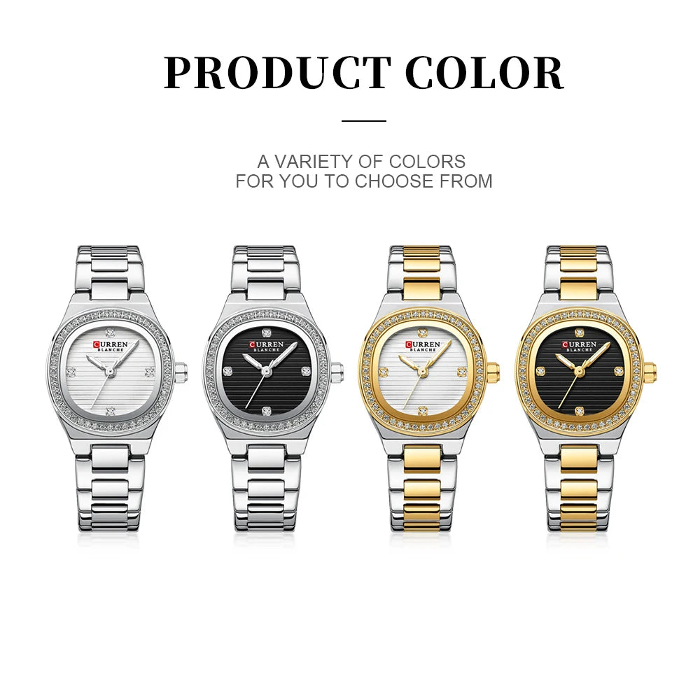 CURREN Luxury Brand Simple Style Quartz Watch for Women NEW Dress Ladies Wristwatches with Rhinestones