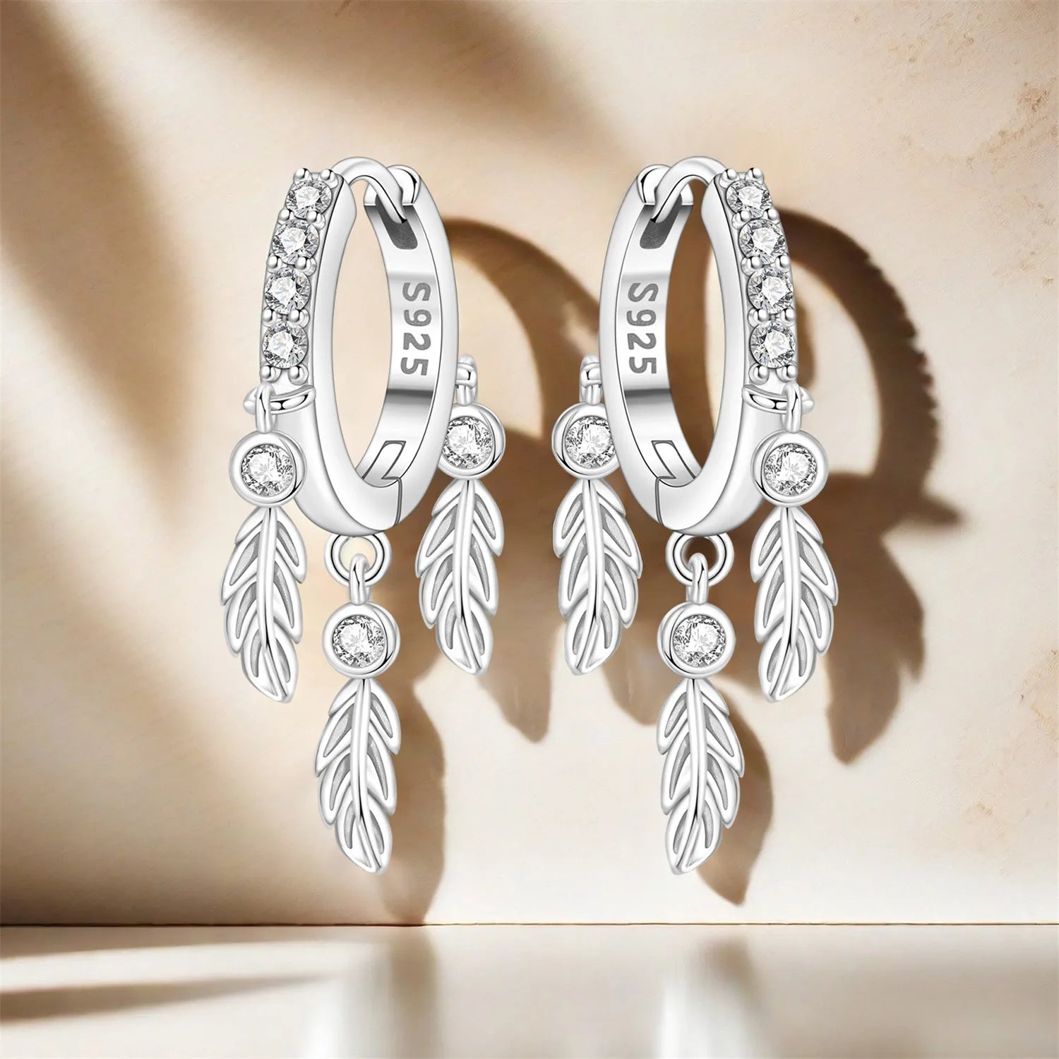 PANPOKI 925 Sterling Silver Feather Lucky Symbol Drop Earrings Women Earrings Charm Fashion Versatile Party Jewelry Gifts