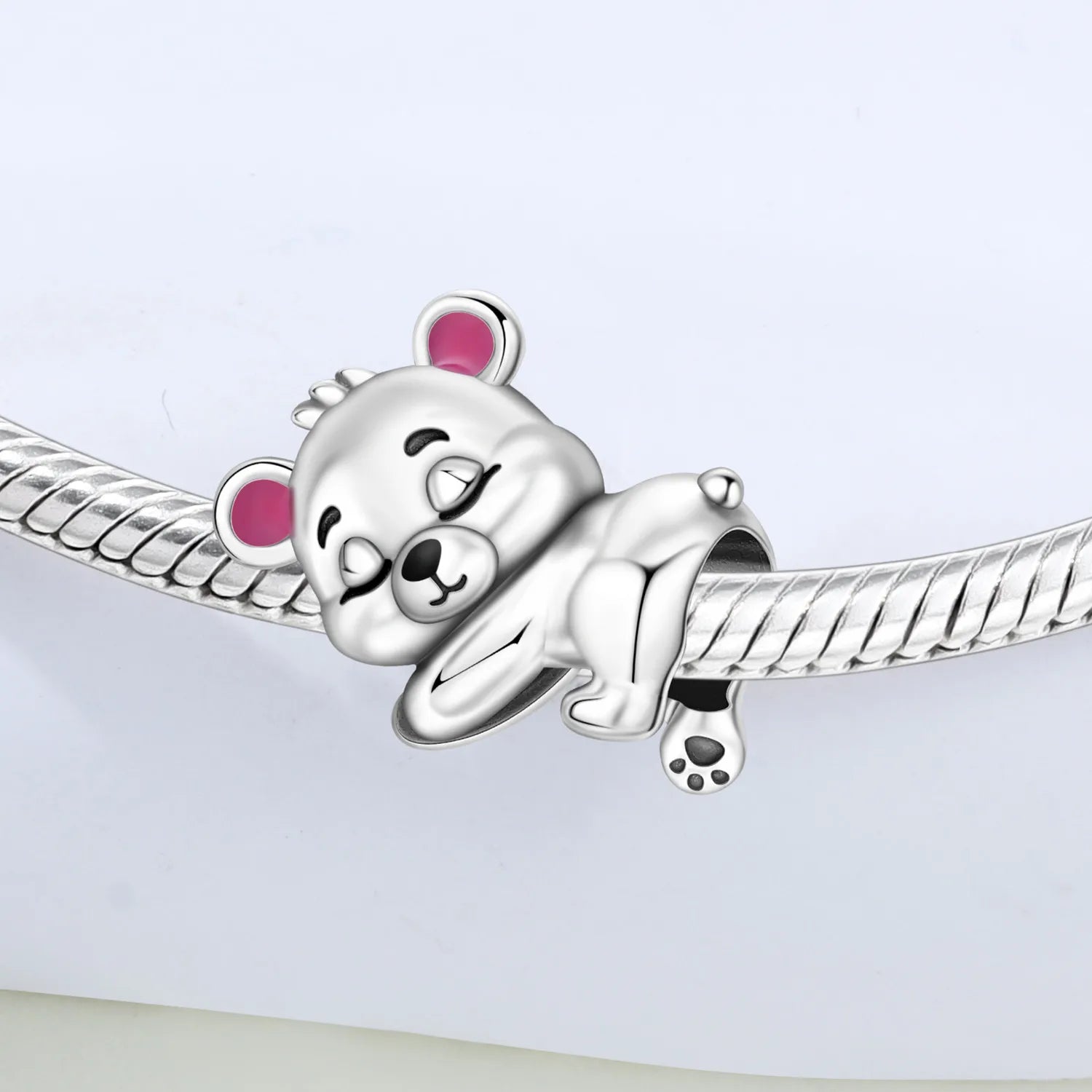 PANPOKI 925 Sterling Silver Sleeping Teddy Bear Animal Beads Original Pendants Bracelet Charm Jewelry Party DIY Trendy Gifts