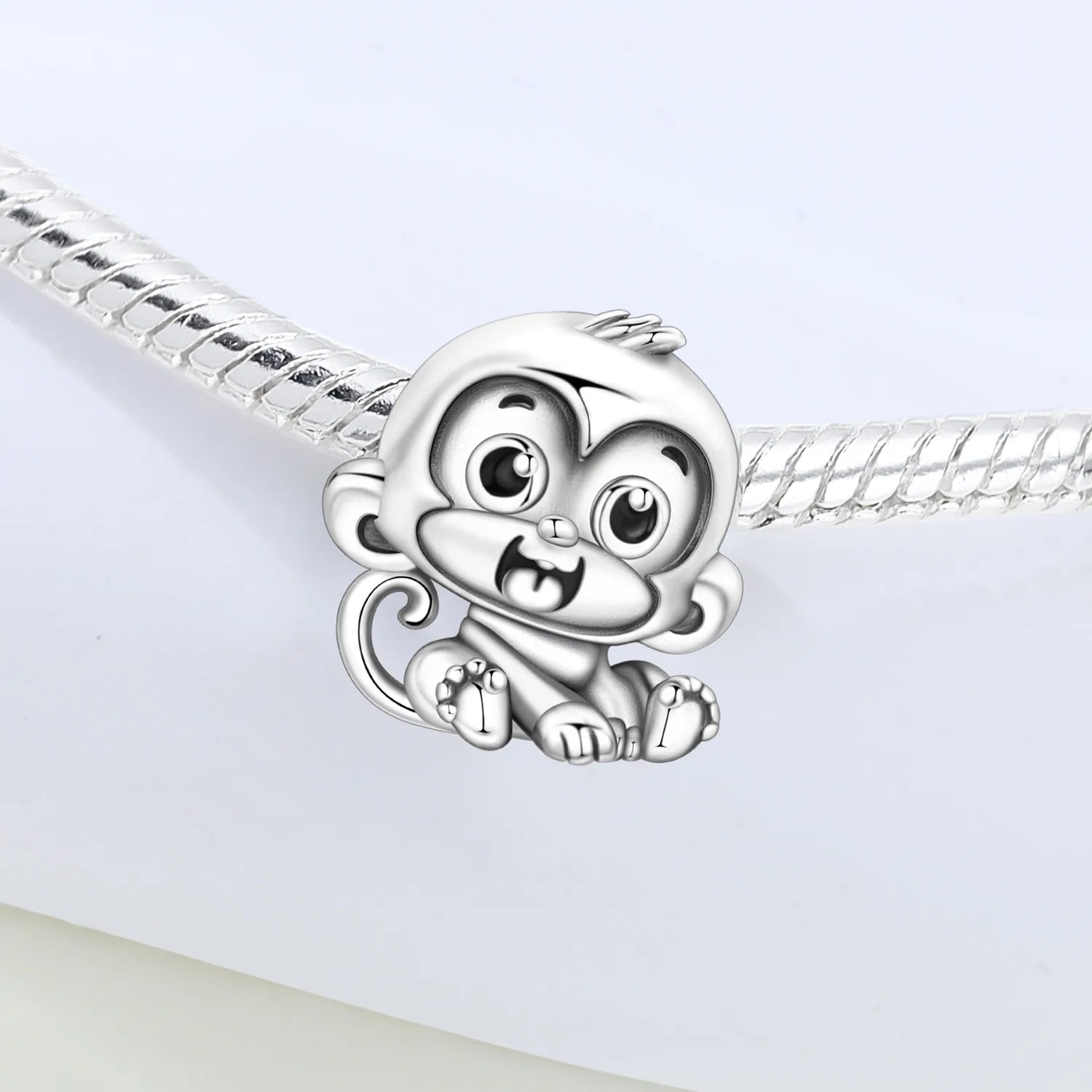 PANPOKI 925 Sterling Silver Cute Monkey Animals Beads Original Pendants Bracelet Charm Jewelry Party DIY Trendy Gifts
