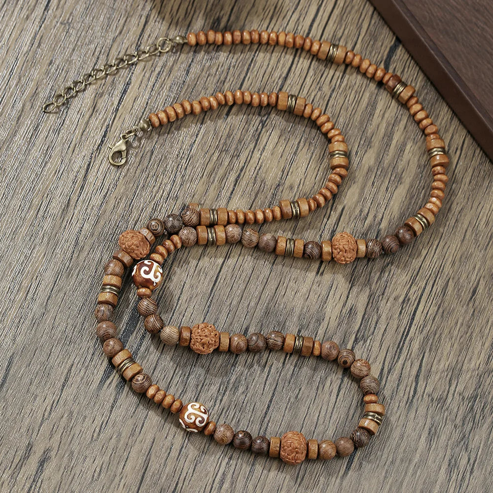 1PC INGX Men's Ethnic Style Africa Stone Necklace for Men Hippie Bohemia Long Beaded Necklace Man Tribal Jewelry Collar Hombre