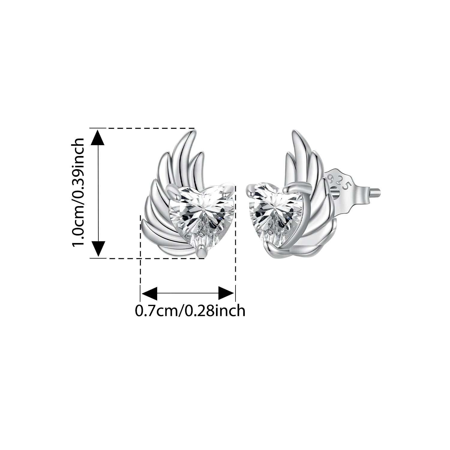 BISAER Real 925 Sterling Silver Wing Stud Earrings Heart Zircon Hypoallergenic Earrings for Women Party Weedding Fine Jewelry