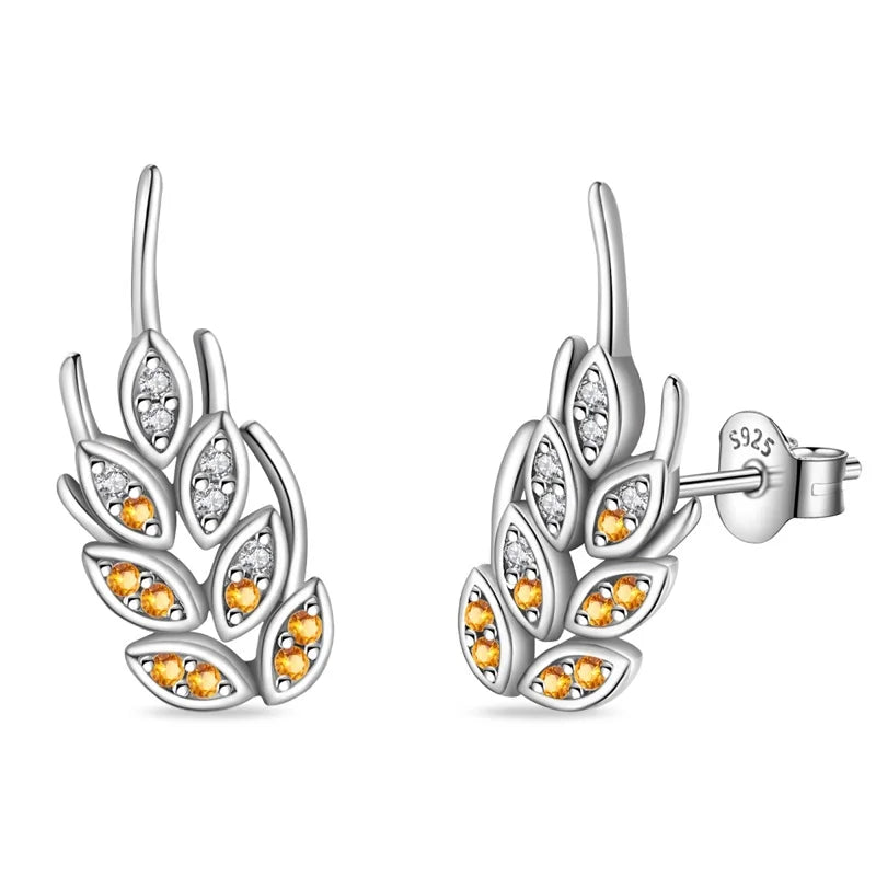 Classic Earrings 925 Silver Autumn Maple Leaf Ear Of Wheat Hoop Butterfly Cone Earring For Women Birthday Fine Jewelry Warm Gift
