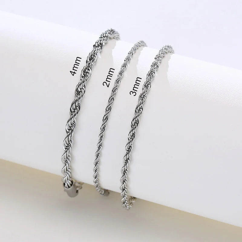 Vnox Unisex Rope Chain Bracelets for Men Women, Stainless Steel Twisted Links Chain Bracelet,Simple Classic Jewelry Gift for Him - Madeinsea©