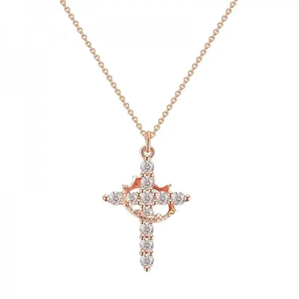 Exquisite Colorful Zircon Cross Pendant Necklaces for Women Girls Stainless Steel Luxury Religious Charm Choker Party Jewelry